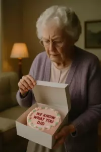 Nadie aparece en el cumpleaños de una anciana, excepto un mensajero con un pastel que dice: "Sabemos lo que hiciste".